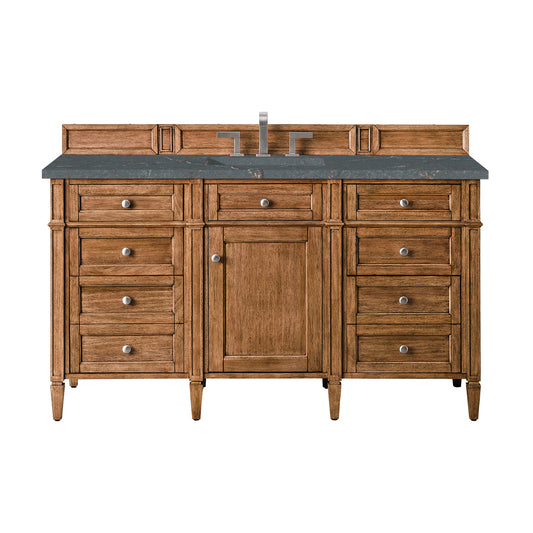 Brittany 60" Single Vanity, Saddle Brown w/ 3 CM Parisien Bleu Silestone Top