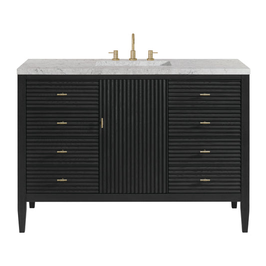 Myrrin 48" Vanity, Carbon Oak w/ 3 CM Eternal Jasmine Pearl Silestone Top