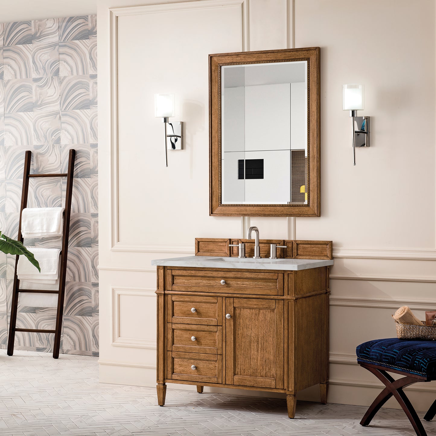 Brittany 36" Single Vanity, Saddle Brown w/ 3 CM Victorian Silver Silestone Top