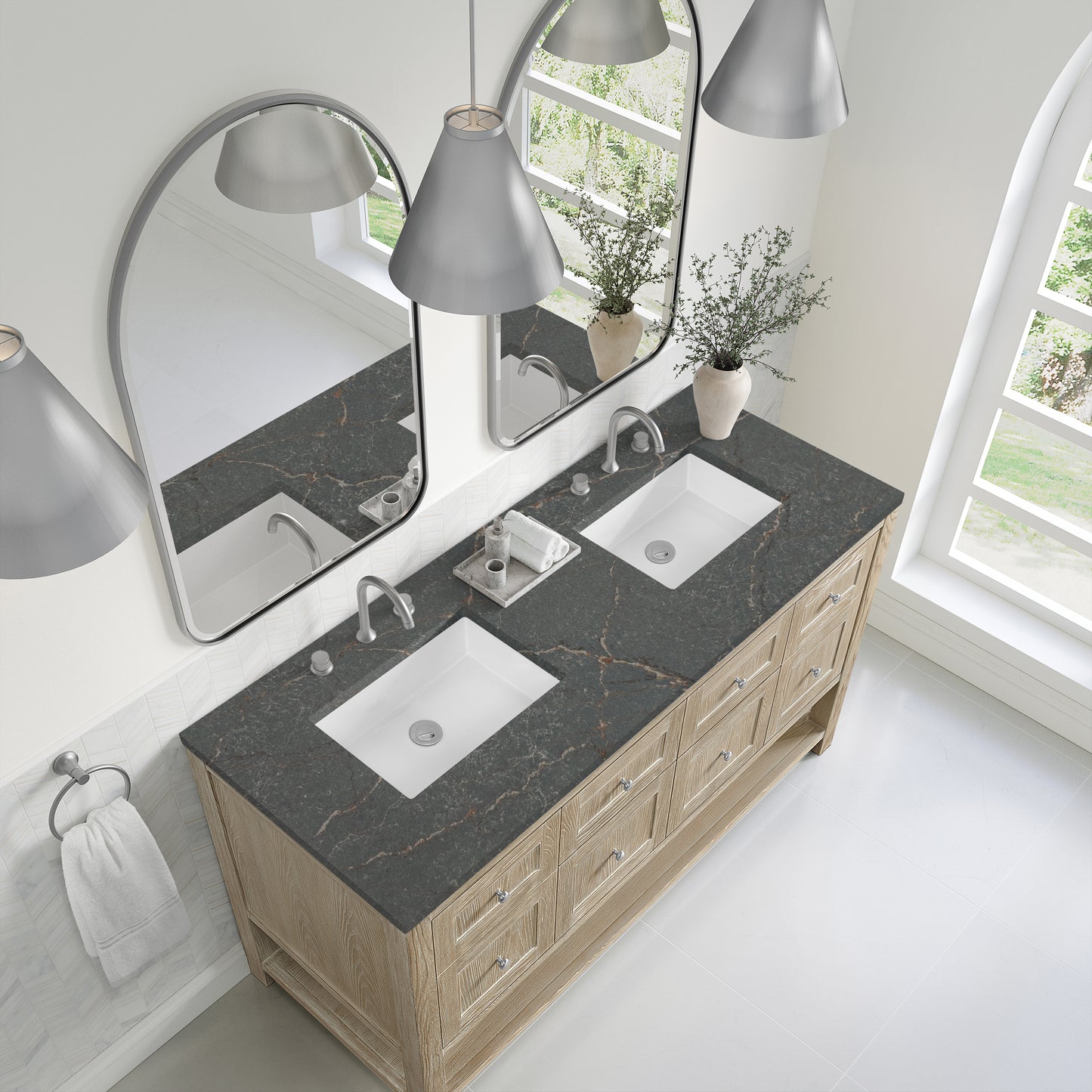 Breckenridge 60" Double Vanity, Whitewashed Oak w/ 3 CM Parisien Bleu Top