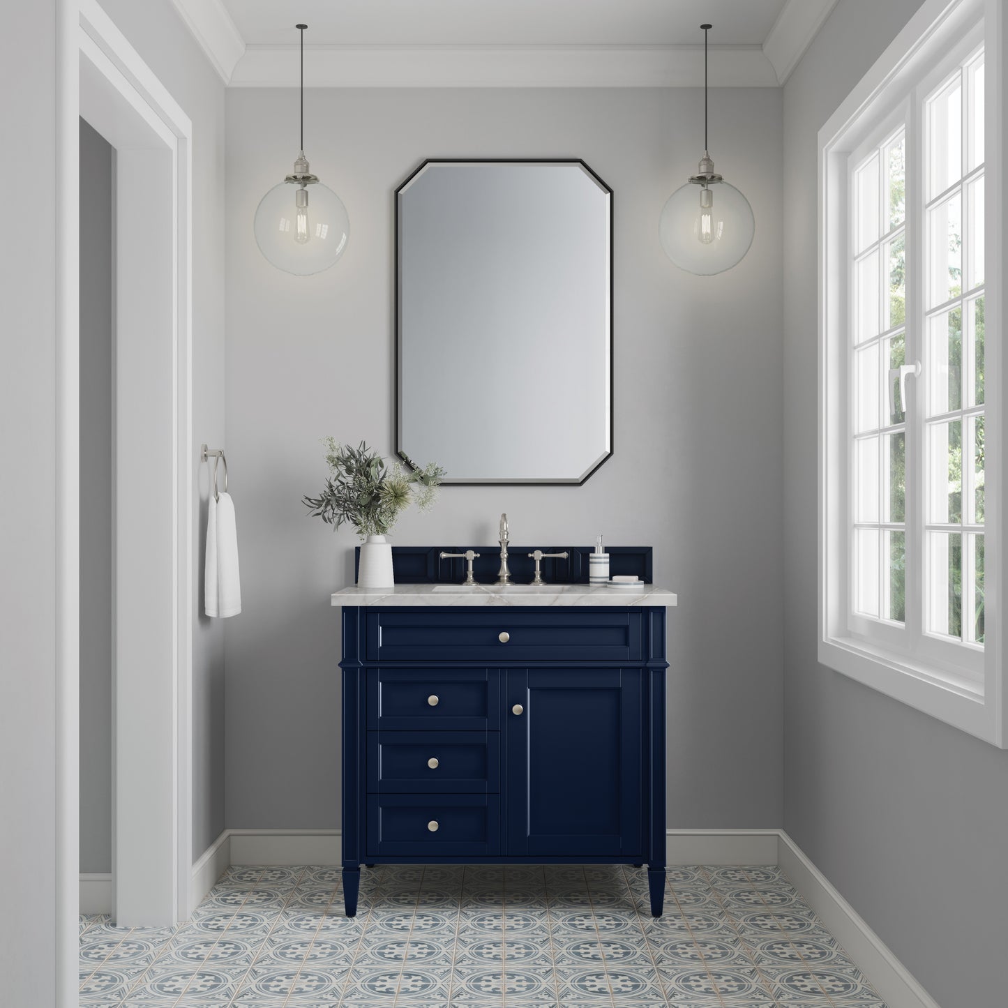 Brittany 36" Single Vanity, Victory Bleu w/ 3 CM Victorian Silver Silestone Top