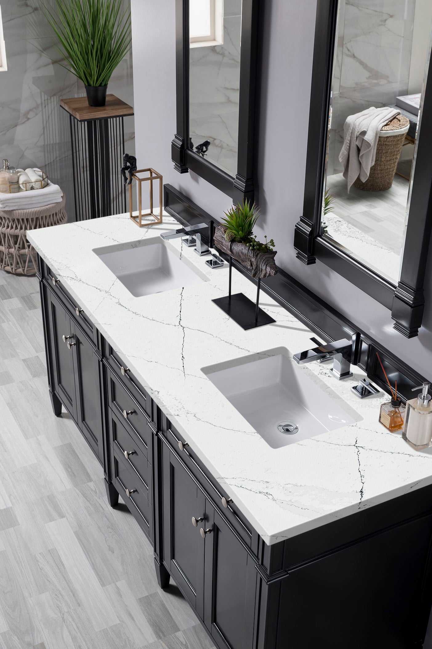 Brittany 72" Double Vanity, Black Onyx w/ 3 CM Ethereal Noctis Silestone Top