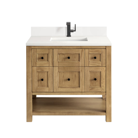 Breckenridge 36" Single Vanity, Light Natural Oak w/ Single Hole 3 CM White Zeus Top & Backsplash