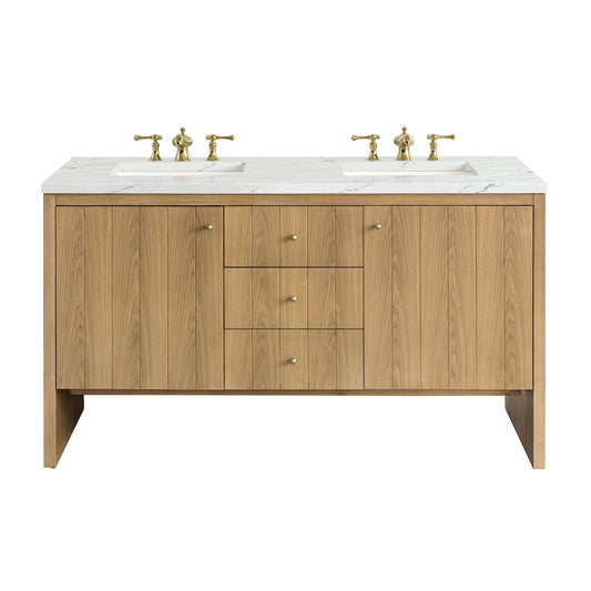 Hudson 60" Double Vanity, Light Natural Oak w/ 3 CM Ethereal Noctis Top