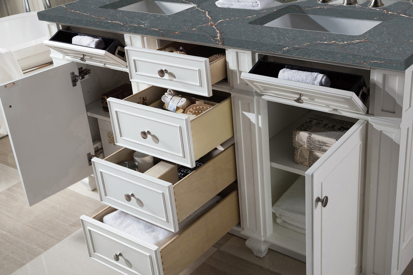 Bristol 60" Double Vanity, Bright White w/ 3 CM Parisien Bleu Silestone Top