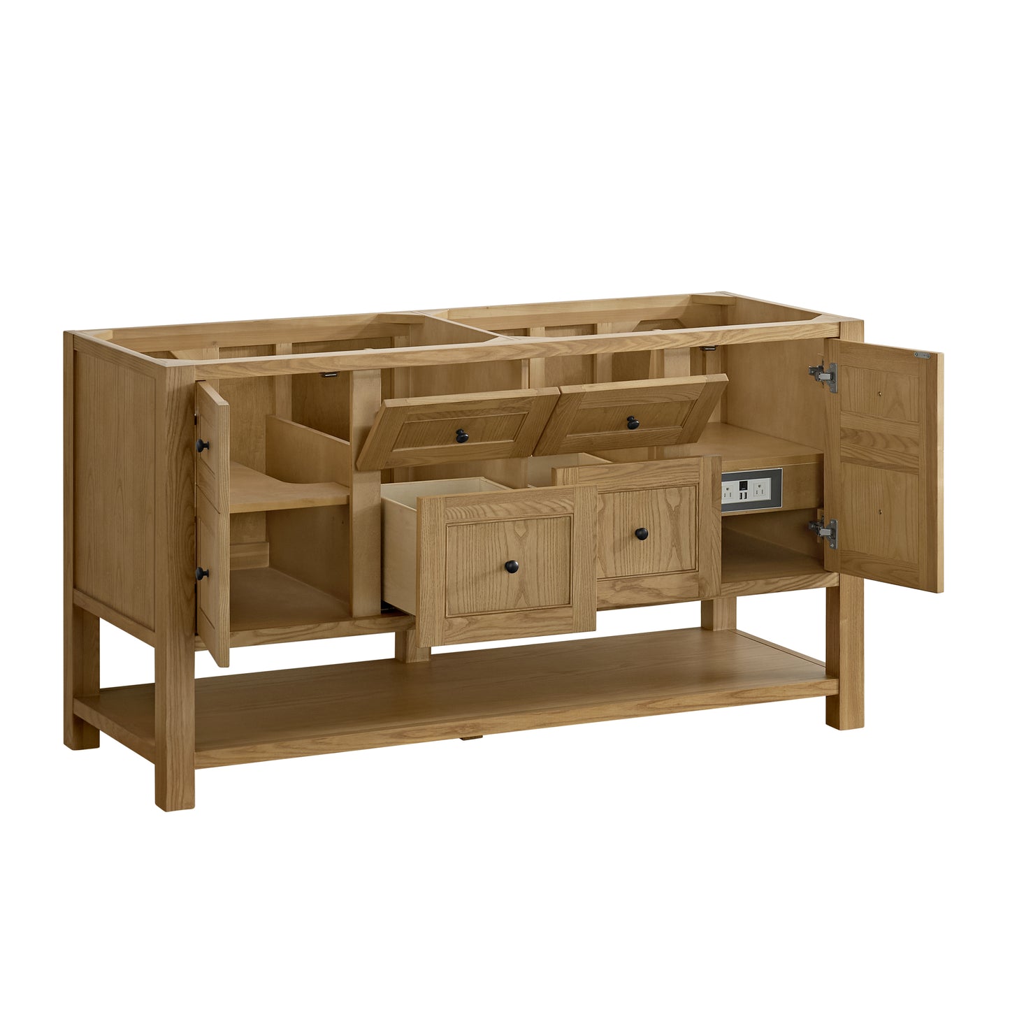 Breckenridge 60" Double Vanity, Light Natural Oak, w/ 3 CM Arctic Fall Solid Surface Top