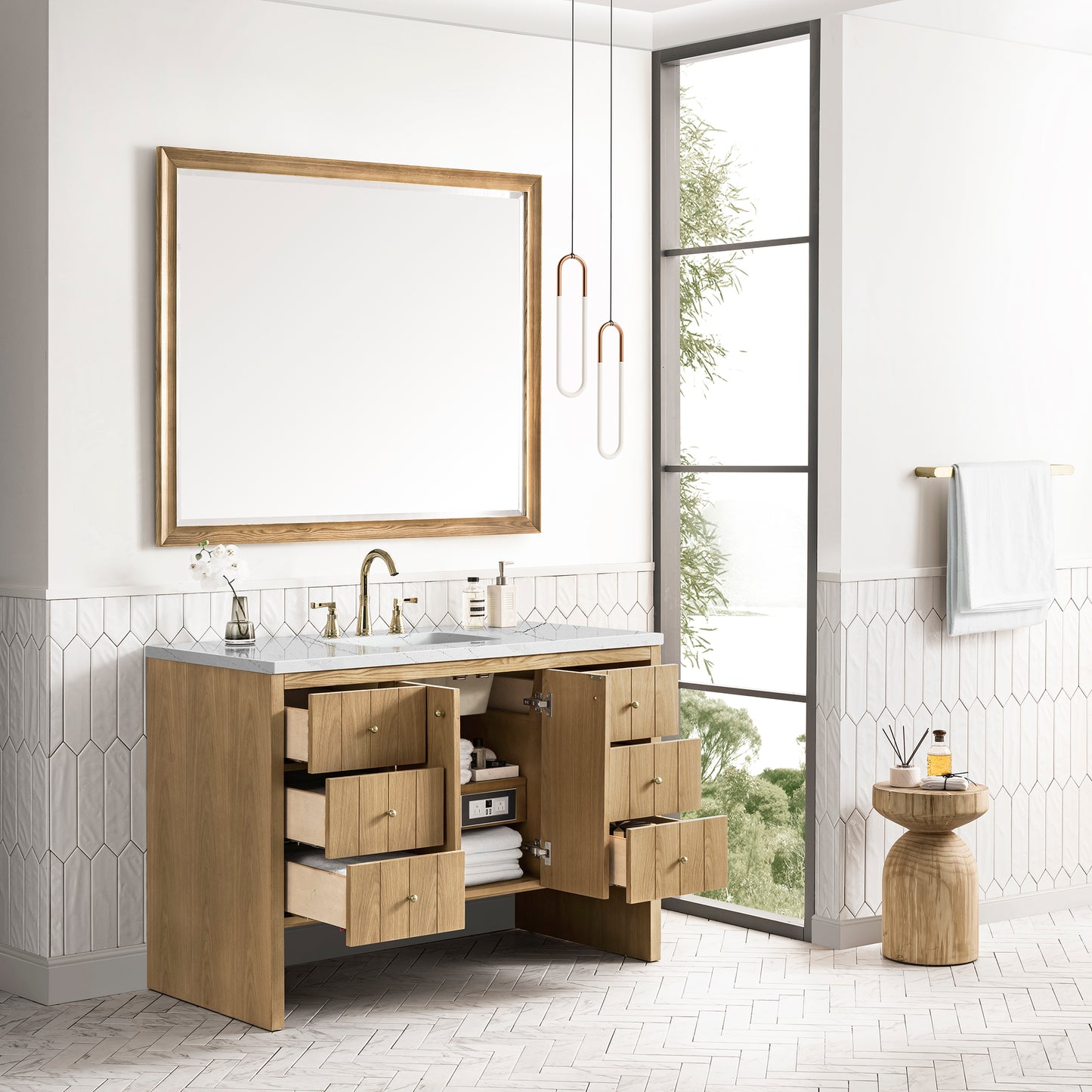 Hudson 48" Single Vanity, Light Natural Oak w/ 3 CM Ethereal Noctis Top
