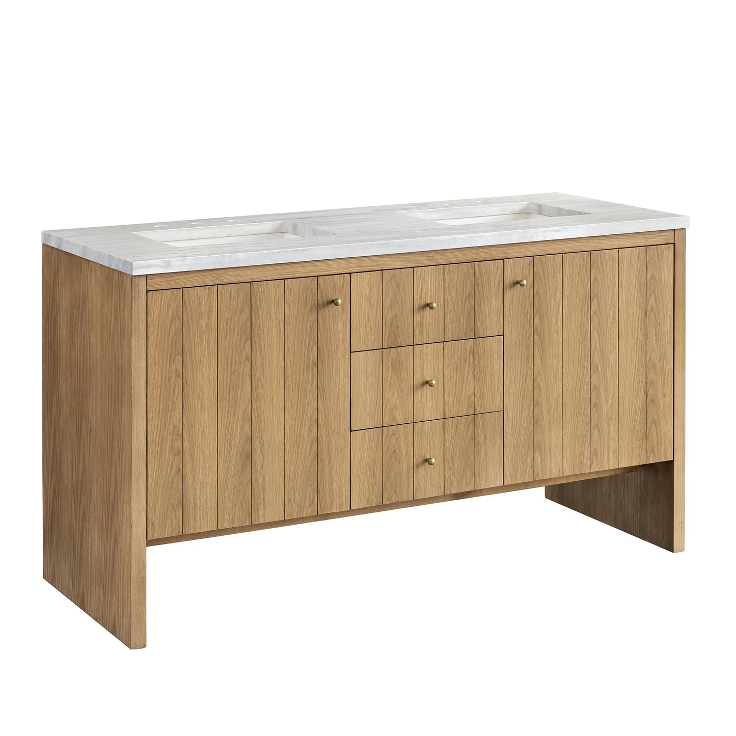 Hudson 60" Double Vanity, Light Natural Oak w/ 3 CM Arctic Fall Top