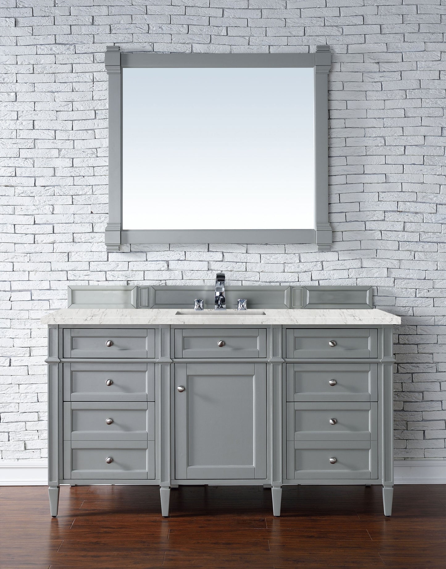 Brittany 60" Single Vanity, Urban Gray w/ 3 CM Eternal Jasmine Pearl Silestone Top