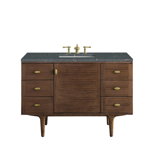 Amberly 48" Single Vanity, Mid-Century Walnut w/ 3 CM Parisien Bleu Top