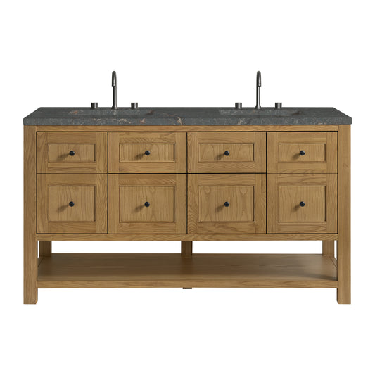 Breckenridge 60" Double Vanity, Light Natural Oak, w/ 3 CM Parisien Bleu Quartz Top