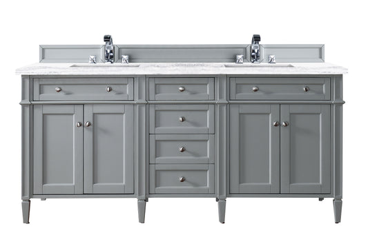 Brittany 72" Double Vanity, Urban Gray w/ 3 CM Arctic Fall Solid Surface Top