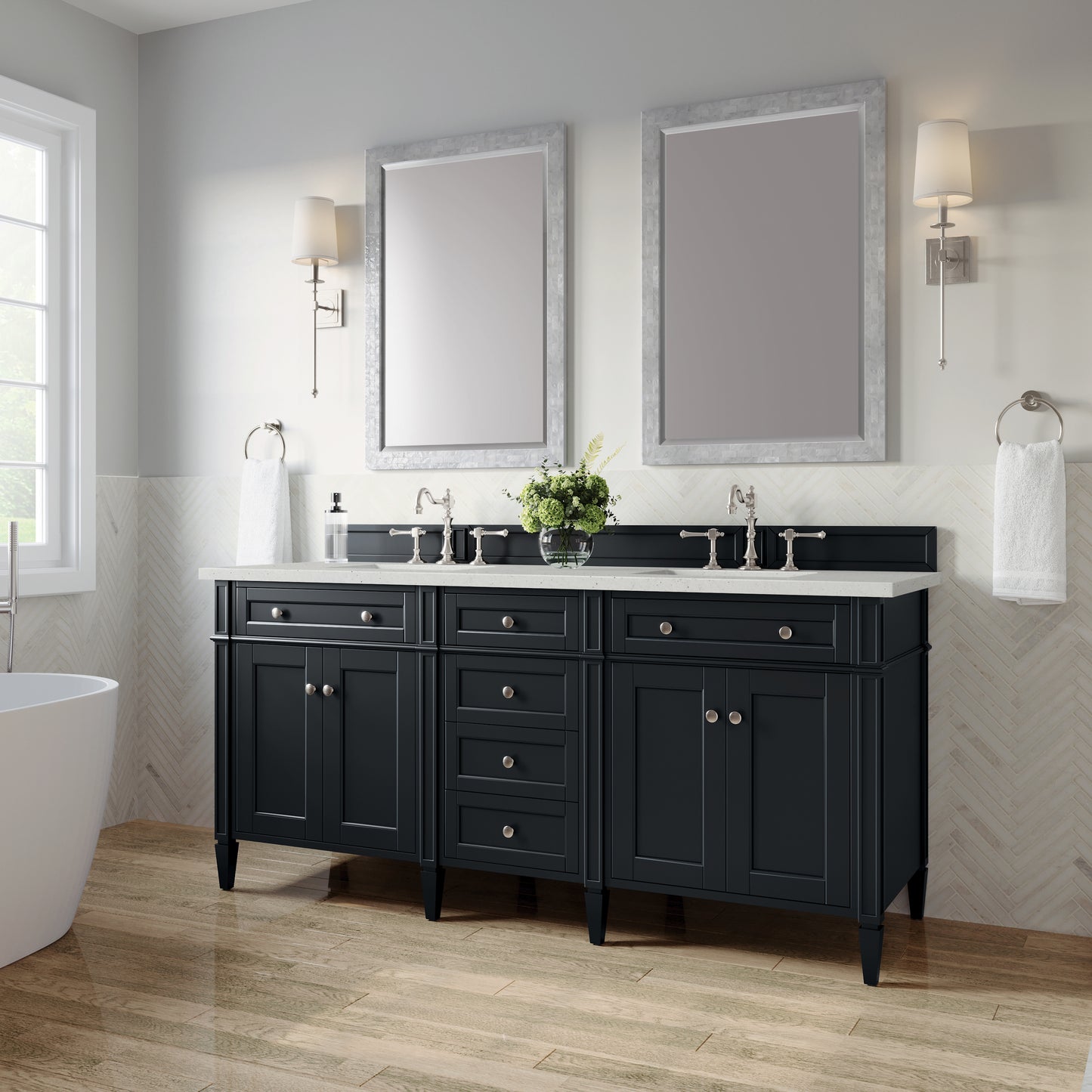 Brittany 72" Double Vanity, Black Onyx w/ 3 CM Lime Delight Silestone Top
