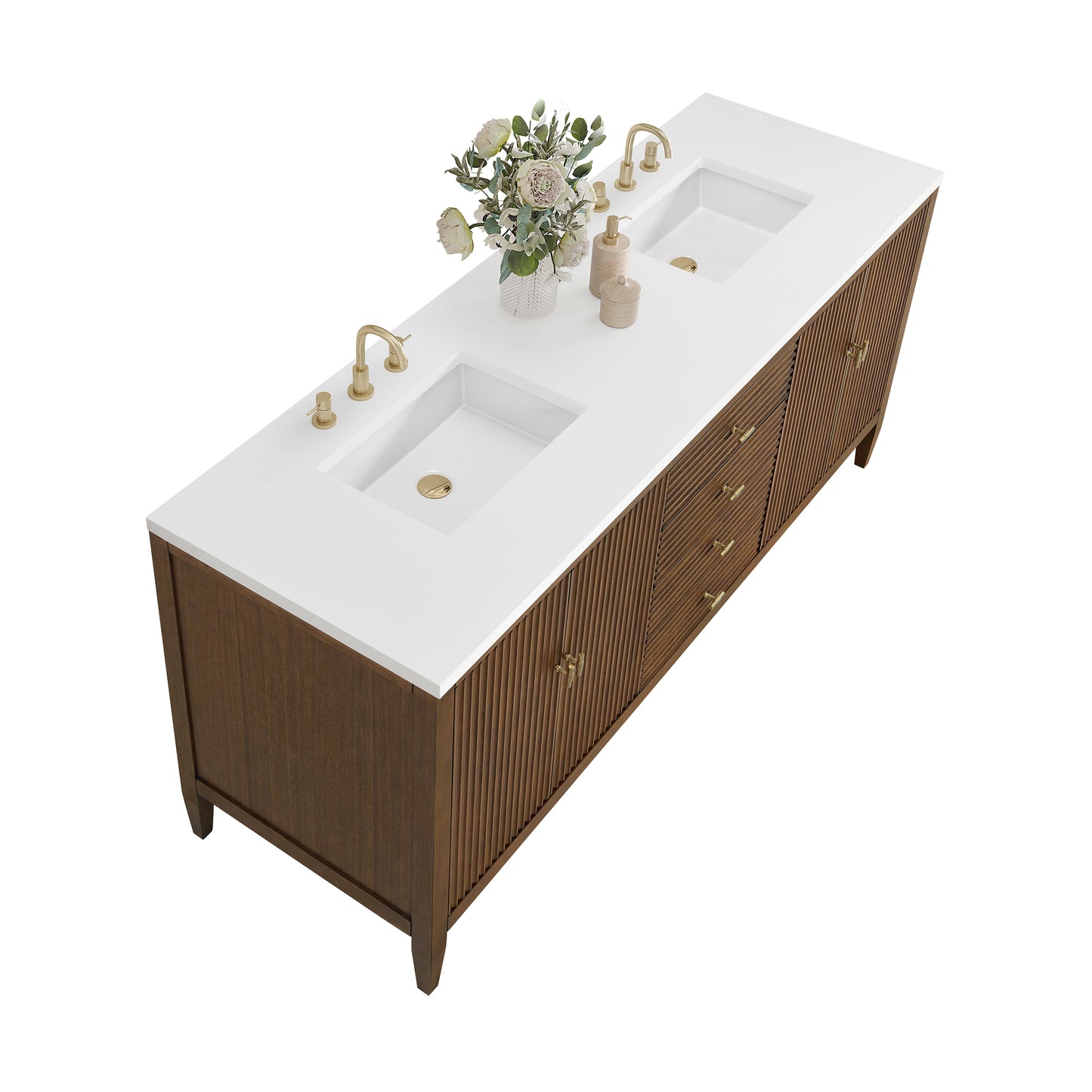Myrrin 72" Double Vanity, Mid Century Walnut w/ 3 CM White Zeus Silestone Top