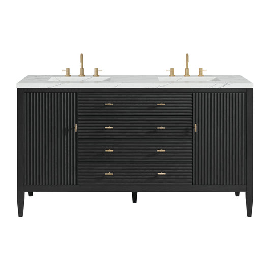 Myrrin 60" Double Vanity, Carbon Oak w/ 3 CM Ethereal Noctis Silestone Top