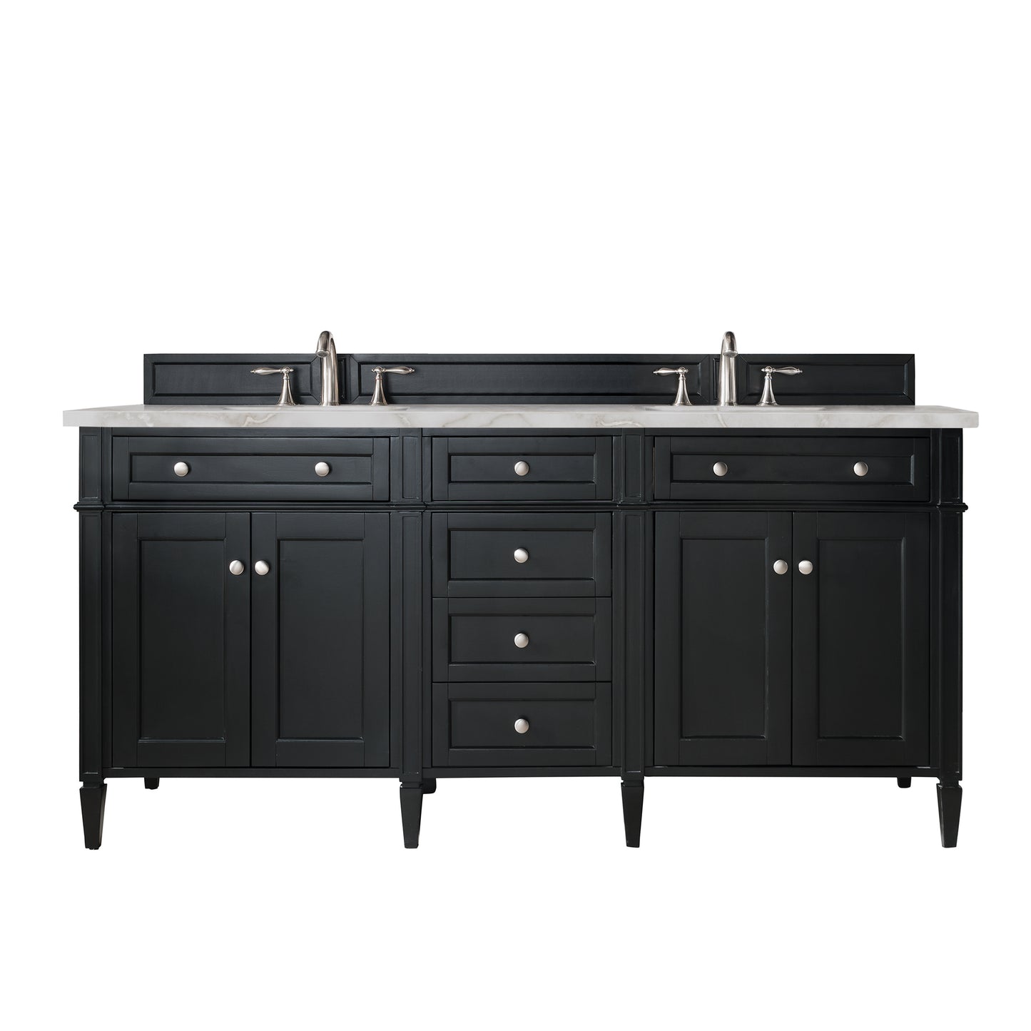 Brittany 72" Double Vanity, Black Onyx w/ 3 CM Victorian Silver Silestone Top