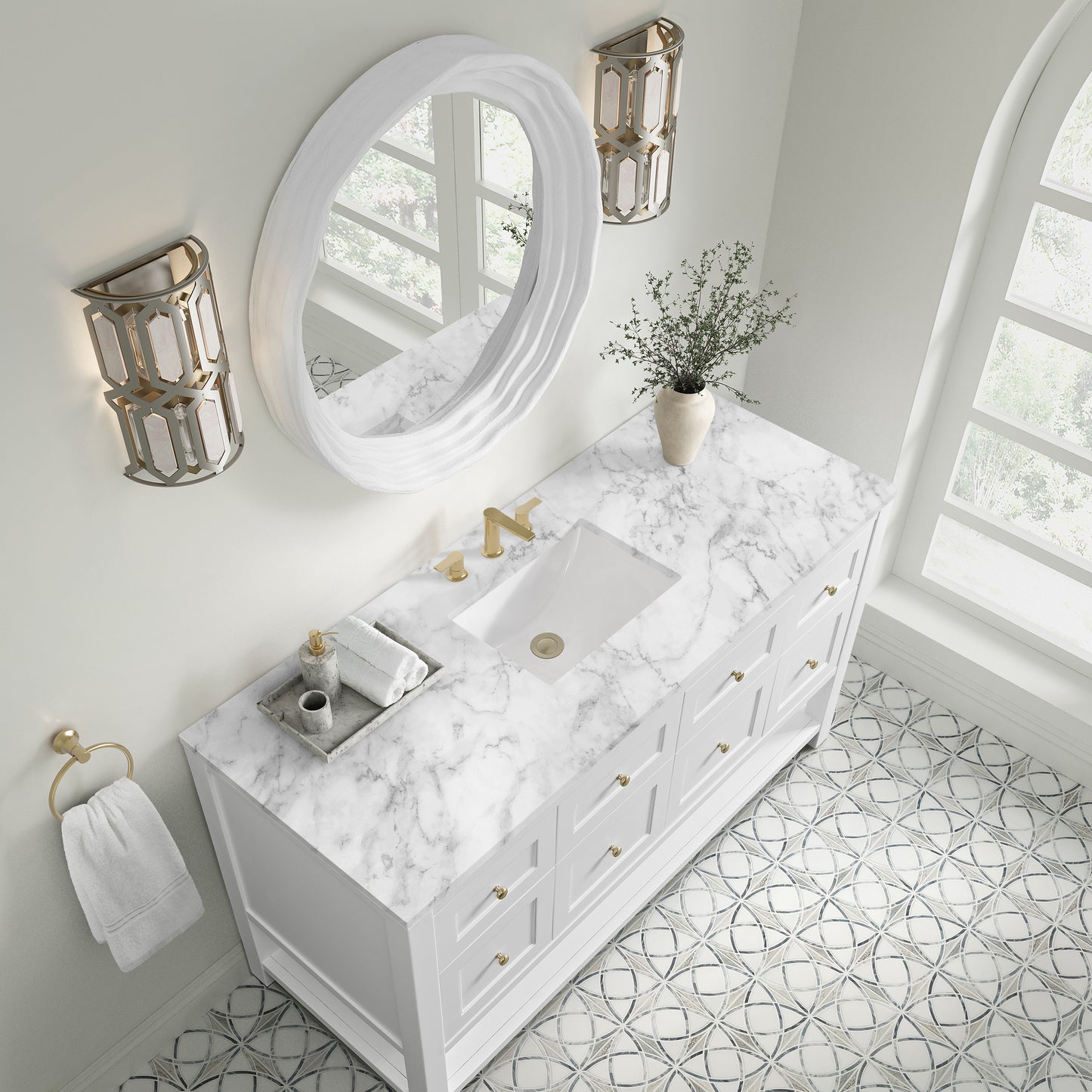 Breckenridge 60" Single Vanity, Bright White, w/ 3 CM Carrara Marble Top