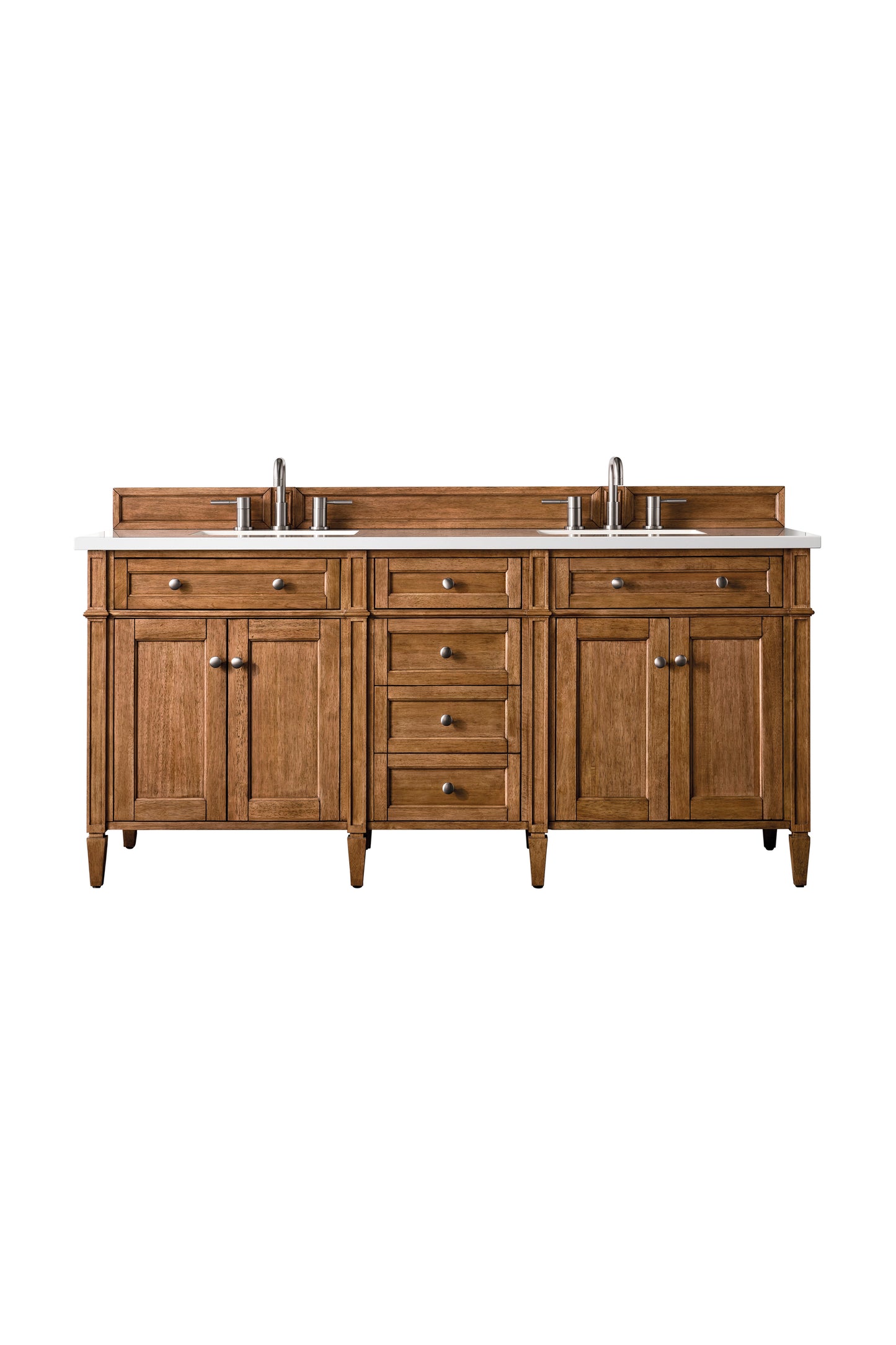 Brittany 72" Double Vanity, Saddle Brown w/ 3 CM White Zeus Silestone Top