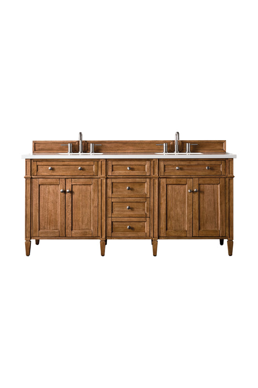 Brittany 72" Double Vanity, Saddle Brown w/ 3 CM White Zeus Silestone Top